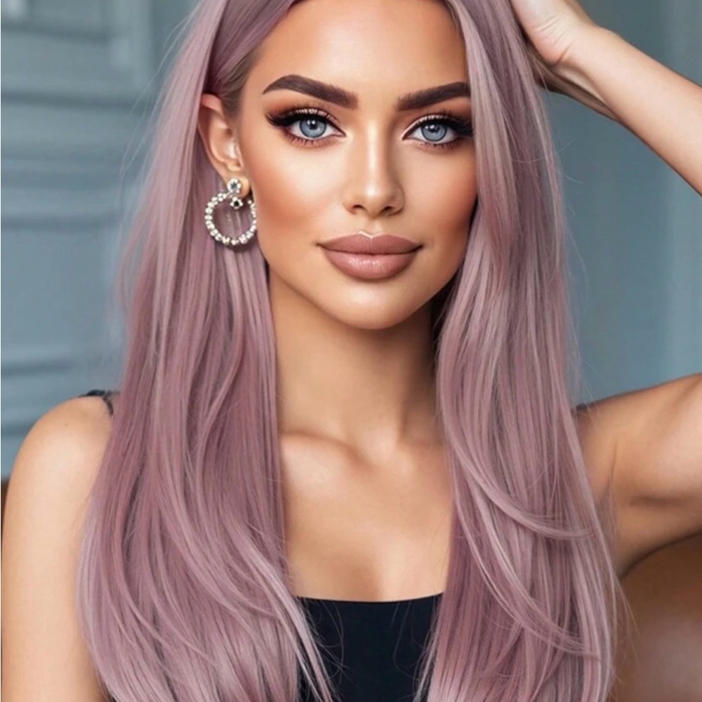 Silky Long Straight Lace Front Wig in Dusty Rose